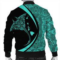 Hawaiian Map Manta Ray Polynesian Bomber Jacket - Turquoise - Circle Style - AH - Polynesian Pride