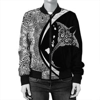 Hawaiian Map Manta Ray Polynesian Bomber Jacket - White - Circle Style - AH - Polynesian Pride