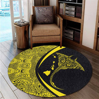 Hawaiian Map Manta Ray Polynesian Round Carpet - Yellow - Circle Style - AH - Polynesian Pride