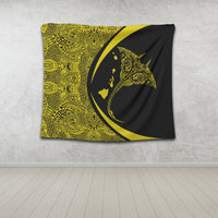Hawaiian Map Manta Ray Polynesian Tapestry - Yellow - Circle Style - AH - Polynesian Pride