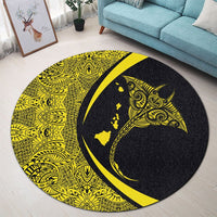 Hawaiian Map Manta Ray Polynesian Round Carpet - Yellow - Circle Style - AH - Polynesian Pride