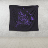 Hawaiian Map Manta Ray Purple Polynesian Tapestry - AH - Polynesian Pride