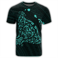 Hawaiian Map Manta Ray Turquoise Polynesian T Shirt - Polynesian Pride