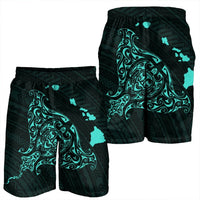 Hawaiian Map Manta Ray Turquoise Polynesian Men's Shorts - AH - Polynesian Pride