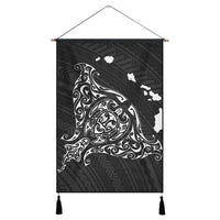 Hawaiian Map Manta Ray White Polynesian Hanging Poster - AH Hanging Poster Cotton And Linen - Polynesian Pride