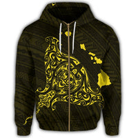 Hawaiian Map Manta Ray Yellow Polynesian Zip Hoodie - Polynesian Pride