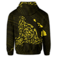Hawaiian Map Manta Ray Yellow Polynesian Zip Hoodie - Polynesian Pride