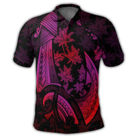 Hawaiian Map Palm Trees Fish Hook Polynesian Polo Shirt Colorful Red - Polynesian Pride