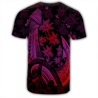 Hawaiian Map Palm Trees Fish Hook Polynesian T Shirt Colorful Red - Polynesian Pride