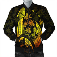 Hawaiian Map Palm Trees Fish Hook Polynesian Bomber Jacket Colorful Yellow - AH Black Unisex - Polynesian Pride