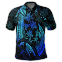 Hawaiian Map Palm Trees Fish Hook Polynesian Quilt Polo Shirt Colorful Blue - Polynesian Pride