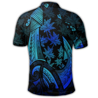 Hawaiian Map Palm Trees Fish Hook Polynesian Quilt Polo Shirt Colorful Blue - Polynesian Pride