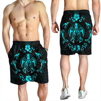 Hawaiian Map Turtle Dolphin With Plumeria Men's Shorts - AH - Polynesian Pride