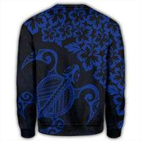 Hawaiian Map Turtle Hibiscus Kanaka Polynesian Sweatshirt - Blue - AH - Polynesian Pride