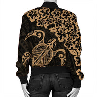 Hawaiian Map Turtle Hibiscus Kanaka Polynesian Bomber Jacket - Gold - AH - Polynesian Pride