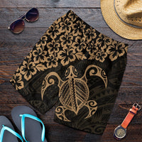Hawaiian Map Turtle Hibiscus Kanaka Polynesian Men's Shorts - Gold - AH Art - Polynesian Pride