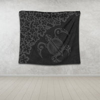 Hawaiian Map Turtle Hibiscus Kanaka Polynesian Tapestry - Gray - AH - Polynesian Pride