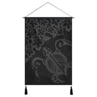 Hawaiian Map Turtle Hibiscus Kanaka Polynesian Hanging Poster - Gray - AH Hanging Poster Cotton And Linen - Polynesian Pride