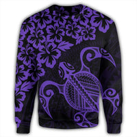 Hawaiian Map Turtle Hibiscus Kanaka Polynesian Sweatshirt - Purple - AH - Polynesian Pride