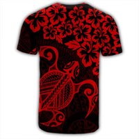 Hawaiian Map Turtle Hibiscus Kanaka Polynesian T Shirt Red - Polynesian Pride