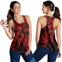 Hawaiian Map Turtle Hibiscus Kanaka Polynesian Racerback Tank - Red - AH Black - Polynesian Pride
