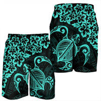Hawaiian Map Turtle Hibiscus Kanaka Polynesian Men's Shorts - Turquoise - AH - Polynesian Pride