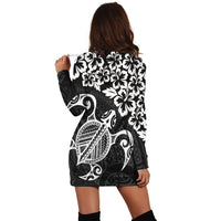 Hawaiian Map Turtle Hibiscus Kanaka Polynesian Hoodie Dress - White - AH - Polynesian Pride