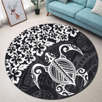 Hawaiian Map Turtle Hibiscus Kanaka Polynesian Round Carpet - White - AH - Polynesian Pride