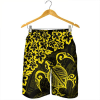 Hawaiian Map Turtle Hibiscus Kanaka Polynesian Men's Shorts - Yellow - AH - Polynesian Pride