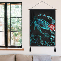 Hawaiian Map Turtle Hibiscus Ohana Honu Paua Shell Hanging Poster - AH - Polynesian Pride