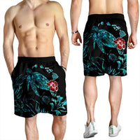 Hawaiian Map Turtle Hibiscus Ohana Honu Paua Shell Men's Shorts - AH - Polynesian Pride