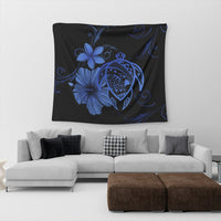 Hawaiian Map Turtle Hibiscus Plumeria Polynesian Tapestry - Blue - AH - Polynesian Pride