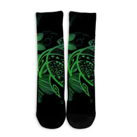 Hawaiian Map Turtle Hibiscus Plumeria Polynesian Crew Socks - Green - AH - Polynesian Pride