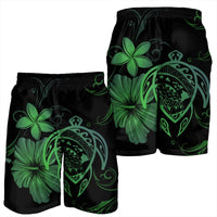 Hawaiian Map Turtle Hibiscus Plumeria Polynesian Men's Shorts - Green - AH - Polynesian Pride