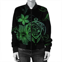 Hawaiian Map Turtle Hibiscus Plumeria Polynesian Bomber Jacket - Green - AH - Polynesian Pride