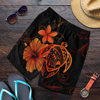 Hawaiian Map Turtle Hibiscus Plumeria Polynesian Men's Shorts - Orange - AH Art - Polynesian Pride