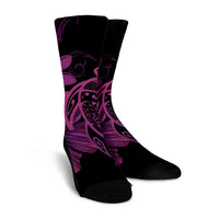 Hawaiian Map Turtle Hibiscus Plumeria Polynesian Crew Socks - Pink - AH - Polynesian Pride