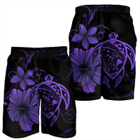 Hawaiian Map Turtle Hibiscus Plumeria Polynesian Men's Shorts - Purple - AH - Polynesian Pride