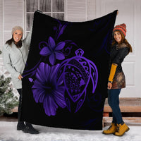 Hawaiian Map Turtle Hibiscus Plumeria Polynesian Premium Blankets - Purple - AH - Polynesian Pride