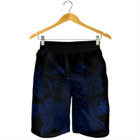 Hawaiian Map Turtle Hibiscus Polynesian Men's Shorts - Blue - AH - Polynesian Pride