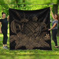 Hawaiian Map Turtle Hibiscus Polynesian Premium Quilts - Gold - AH Black - Polynesian Pride
