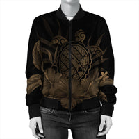 Hawaiian Map Turtle Hibiscus Polynesian Bomber Jacket - Gold - AH - Polynesian Pride