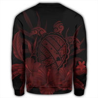 Hawaiian Map Turtle Hibiscus Polynesian Sweatshirt - Red - AH - Polynesian Pride