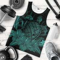 Hawaiian Map Turtle Hibiscus Polynesian Tank Top - Turquoise - AH - Polynesian Pride