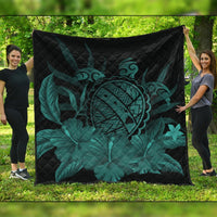 Hawaiian Map Turtle Hibiscus Polynesian Premium Quilts - Turquoise - AH Black - Polynesian Pride