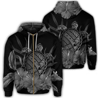 Hawaiian Map Turtle Hibiscus Polynesian Zip Hoodie White Unisex Art - Polynesian Pride