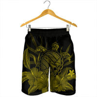 Hawaiian Map Turtle Hibiscus Polynesian Men's Shorts - Yellow - AH - Polynesian Pride