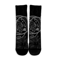Hawaiian Map Turtle Kanaka Hibiscus Polynesian Crew Socks - Gray - AH - Polynesian Pride