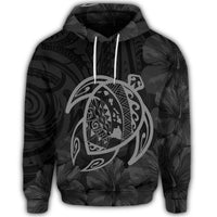 Hawaiian Map Turtle Kanaka Hibiscus Polynesian Hoodie Gray - Polynesian Pride