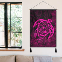 Hawaiian Map Turtle Kanaka Hibiscus Polynesian Hanging Poster - Pink - AH - Polynesian Pride